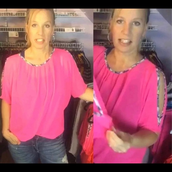 Sheer fuchsia top with trimmed slit on sleeves - Picture 7 of 10